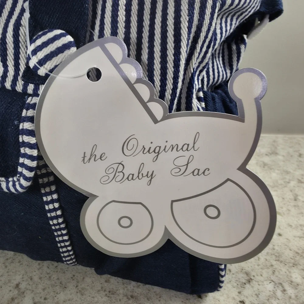 Vintage Baby Sac Denim Diaper Bag Satchel Navy Blue White Stripe NWT 90s
